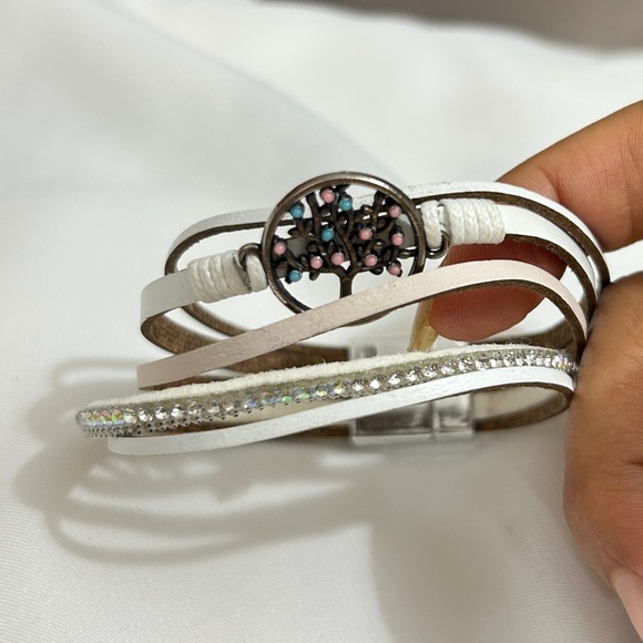 Vintage Tree Charm Stack Rope Multi Strands Silver Clip On Bracelet - Picture 1 of 9